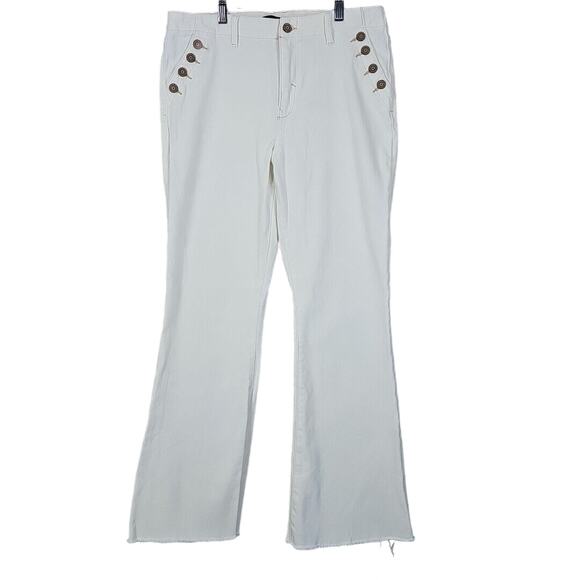 Sincerely Jules Jeans Womens 30 White Sailor Buttons Stretchy Denim Disco Flare - Picture 1 of 13